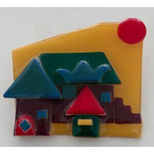 House Pins By Lucinda Handmade Vintage Brooch Pin Colorful Abstract House